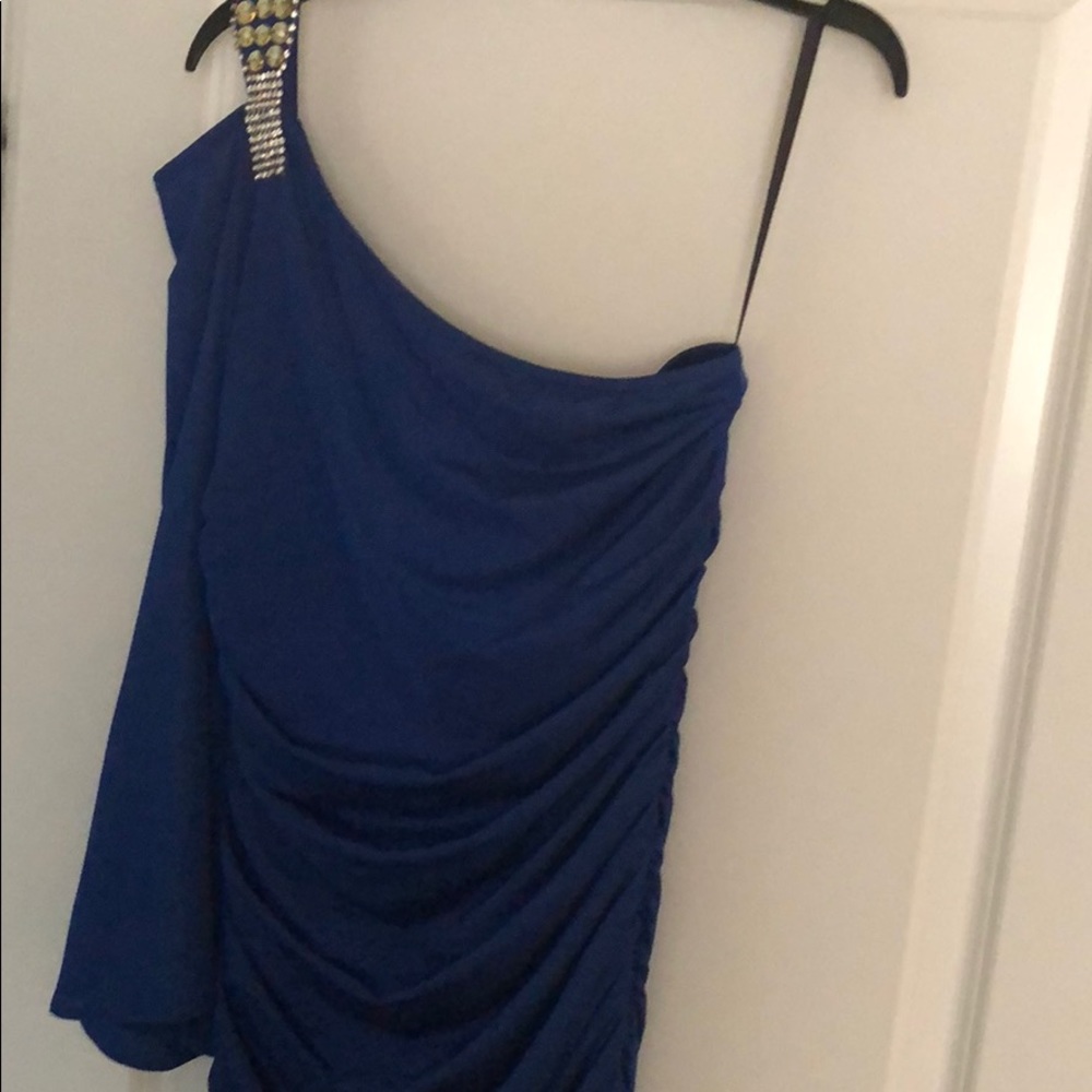 Coral blue jovani dress one shoulder